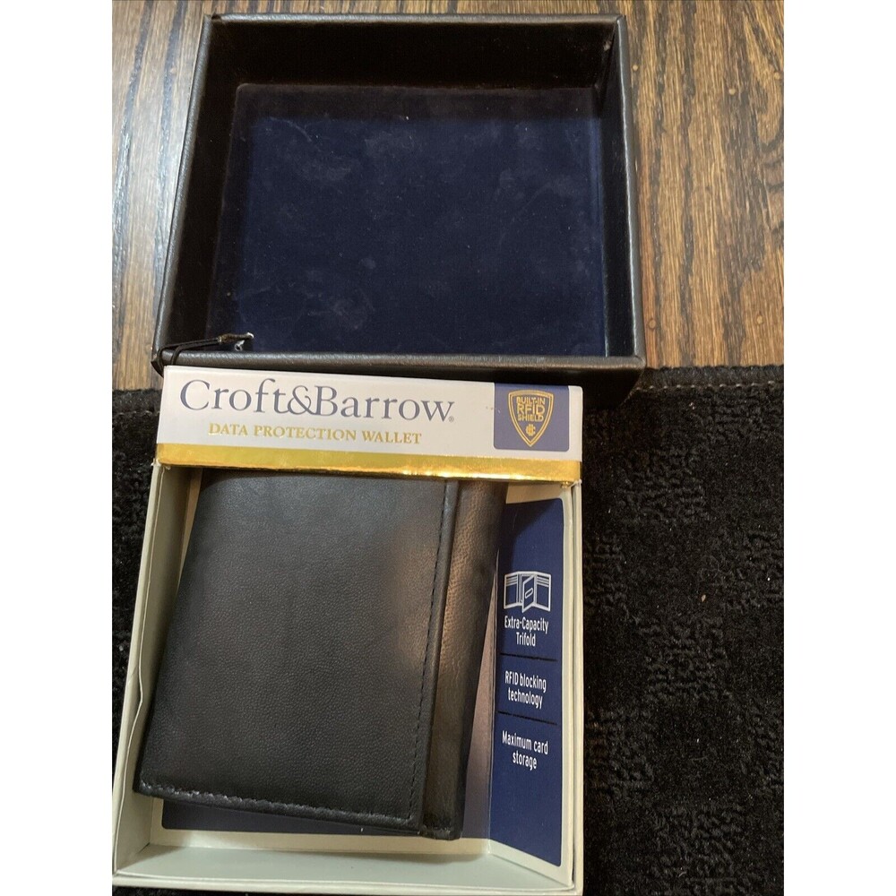 Croft & Barrow Men's Trifold Black Leather Wallet RFID-Blocking NEW